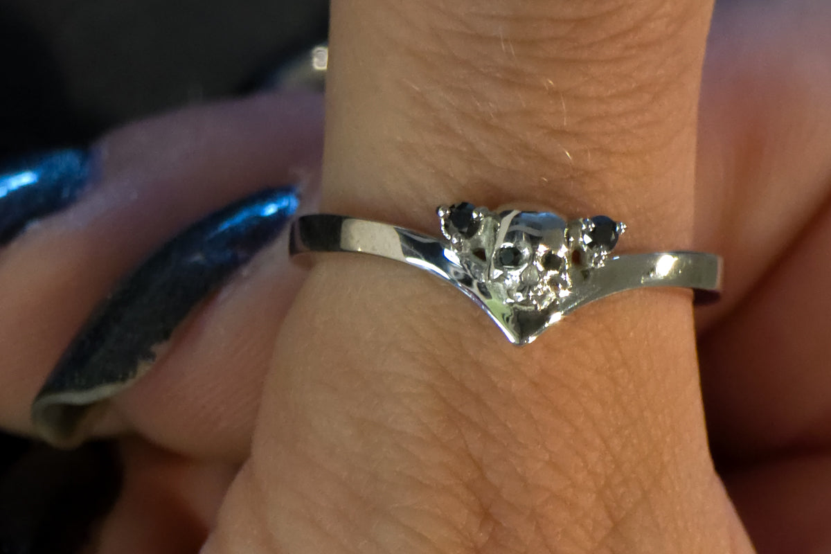 Sterling Silver Skull and Black Moissanite Accents Ring