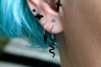 Black Bat Titanium Threadless Earring