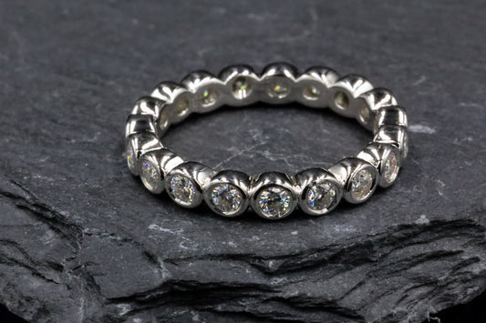Round Moissanite Bezel Set Sterling Silver Eternity Ring