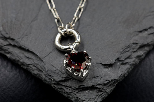 Red Garnet Heart and Chain Necklace