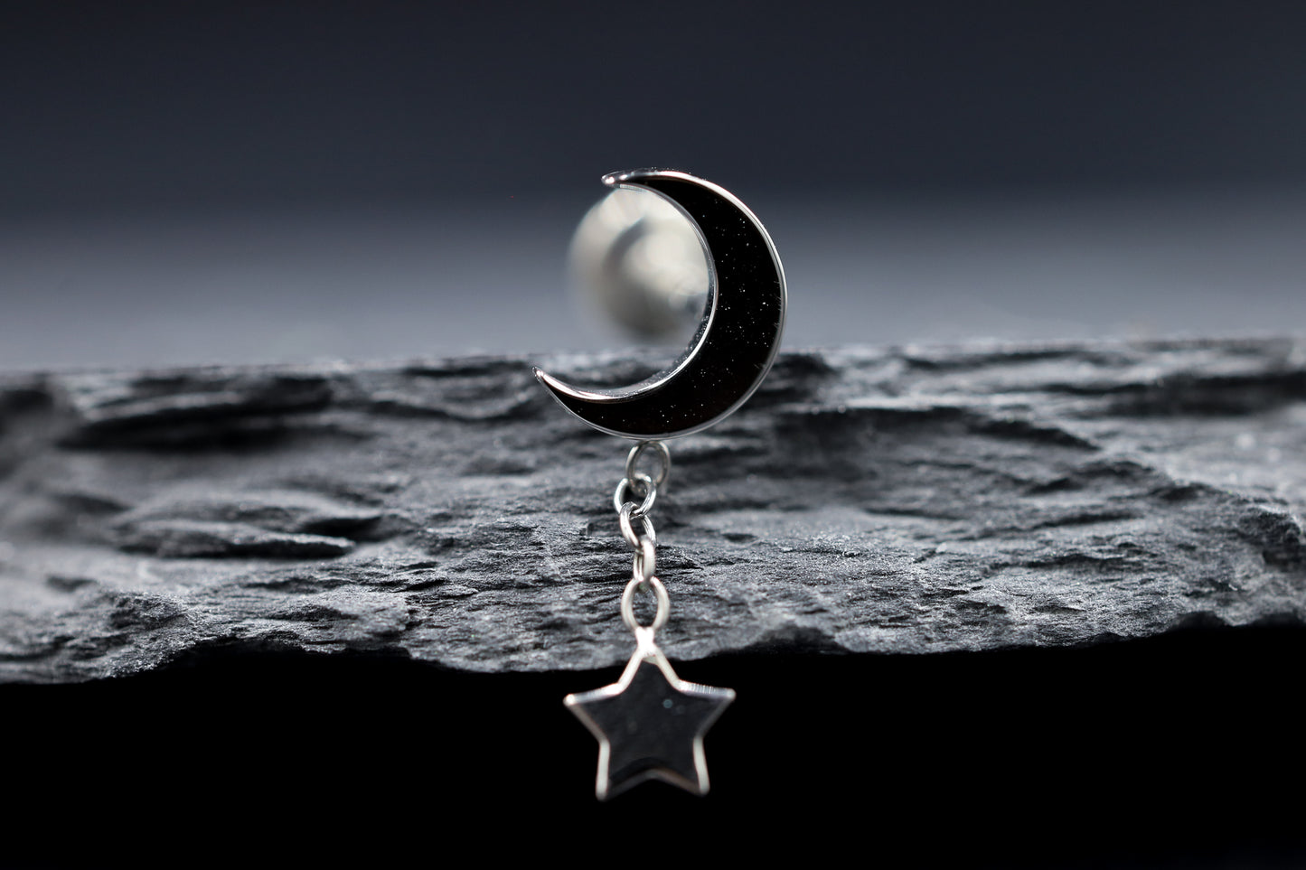 Moon and Star Dangle Titanium Threadless Earring