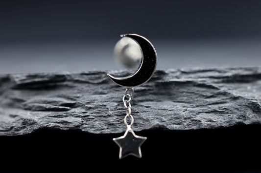 Moon and Star Dangle Titanium Threadless Earring
