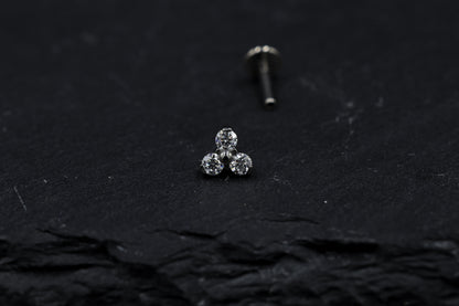 Tri-bead Moissanite Titanium Threadless Earring