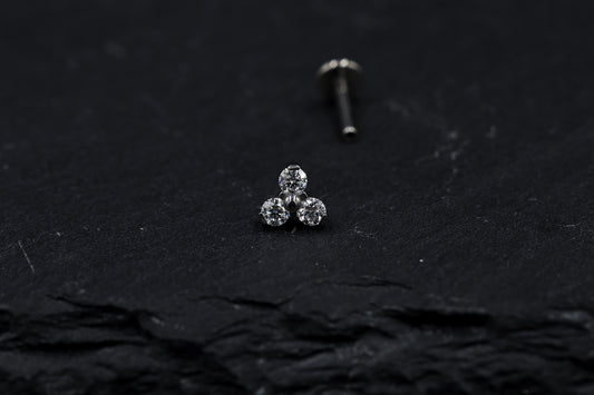 Tri-bead Moissanite Titanium Threadless Earring