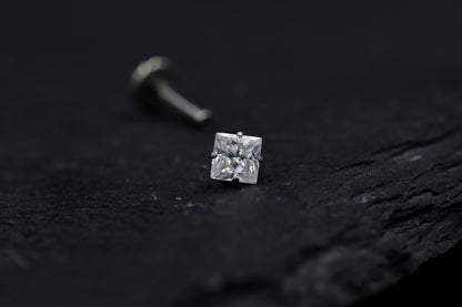 Square Prong-set Moissanite Titanium Threadless Earring