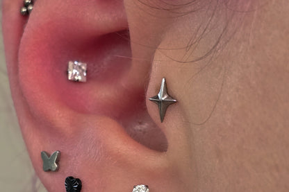 4-Point Star Titanium Threadless Earring