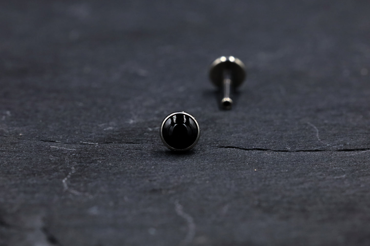 Black Onyx Titanium Threadless Earring