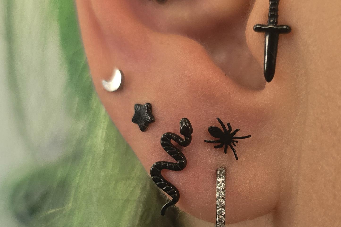 Black Cut Star Titanium Threadless Earring