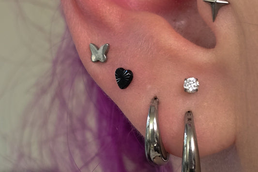 Black Cut Heart Titanium Threadless Earring