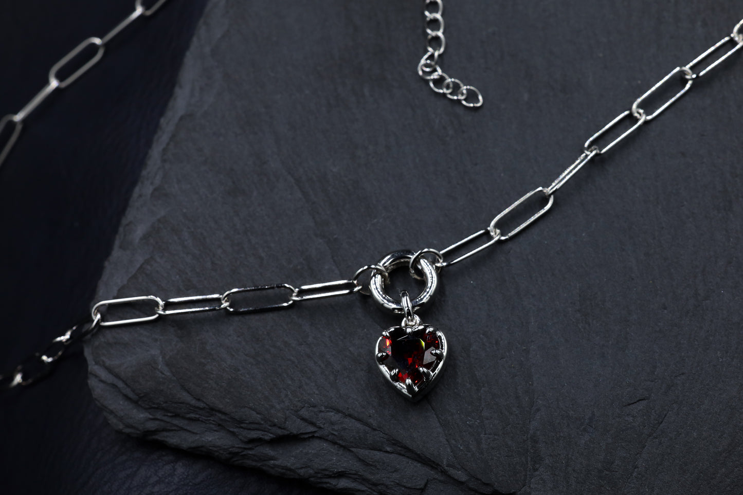 Red Garnet Heart and Chain Necklace