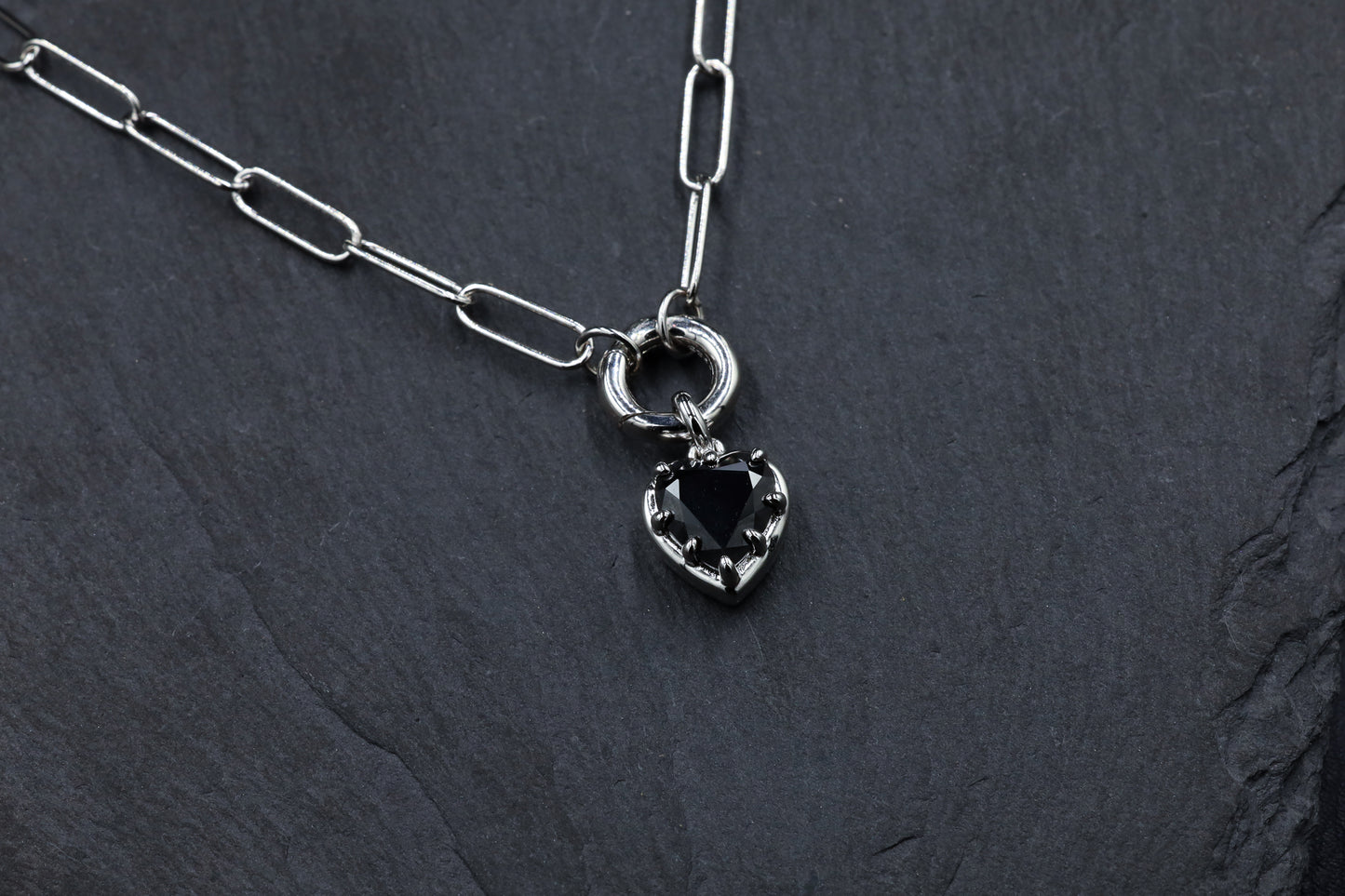 Black Moissanite Heart and Chain Necklace