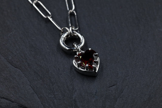 Red Garnet Heart and Chain Necklace