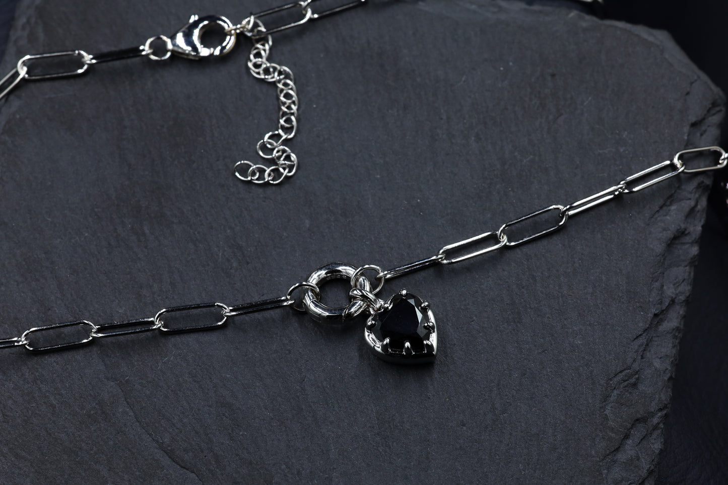 Black Moissanite Heart and Chain Necklace