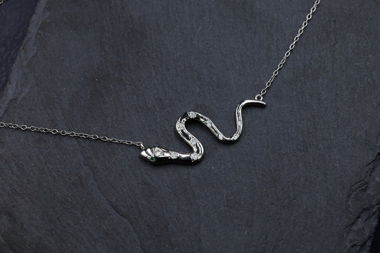 Sterling Silver and Moissanite Snake Necklace