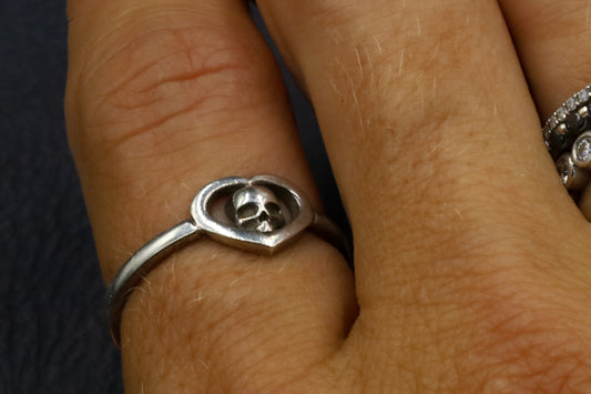 Sterling Silver Skull Heart Ring