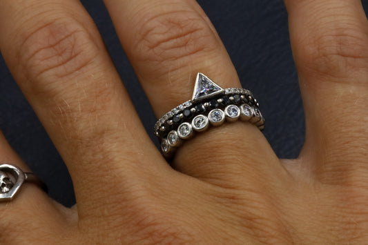 Black Moissanite Half Eternity Sterling Silver Ring