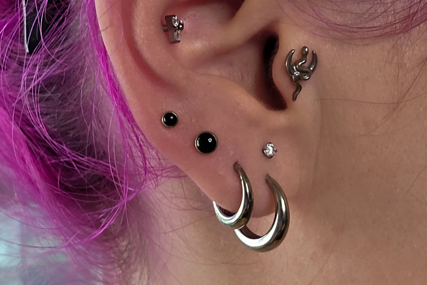 Black Onyx Titanium Threadless Earring