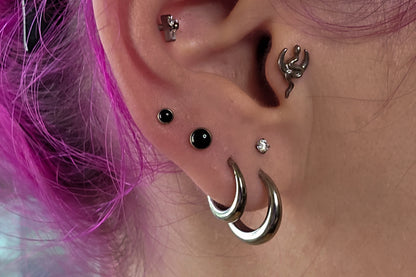 Black Onyx Titanium Threadless Earring