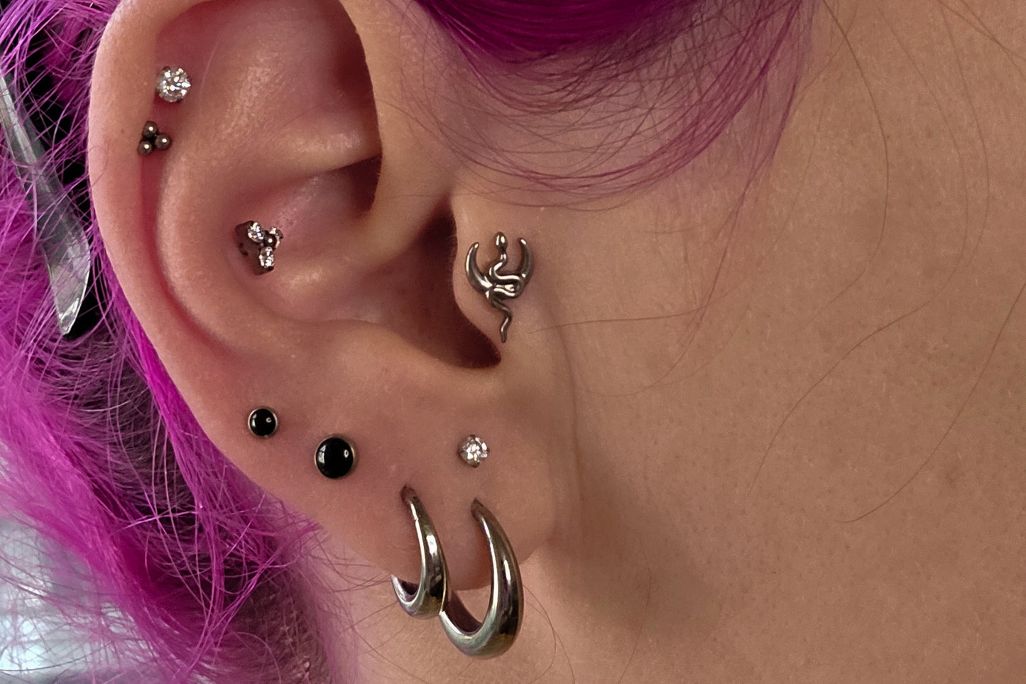 Tri-bead Moissanite Titanium Threadless Earring