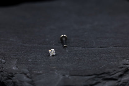 Square Prong-set Moissanite Titanium Threadless Earring