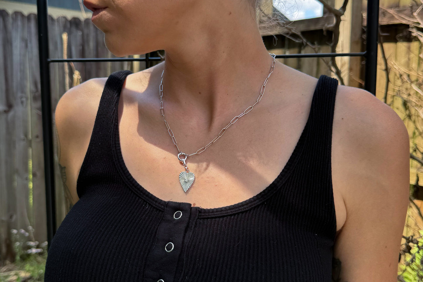 Cut Heart and Chain Necklace with Lab Diamond