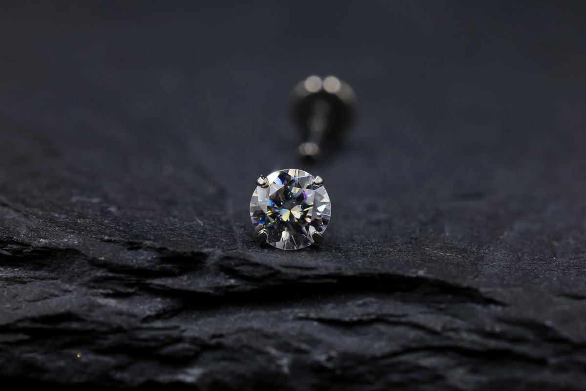 Statement Round Prong-set Moissanite Titanium Threadless Earring