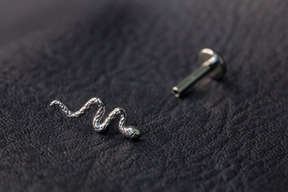 White Gold Snake Threadless Earring