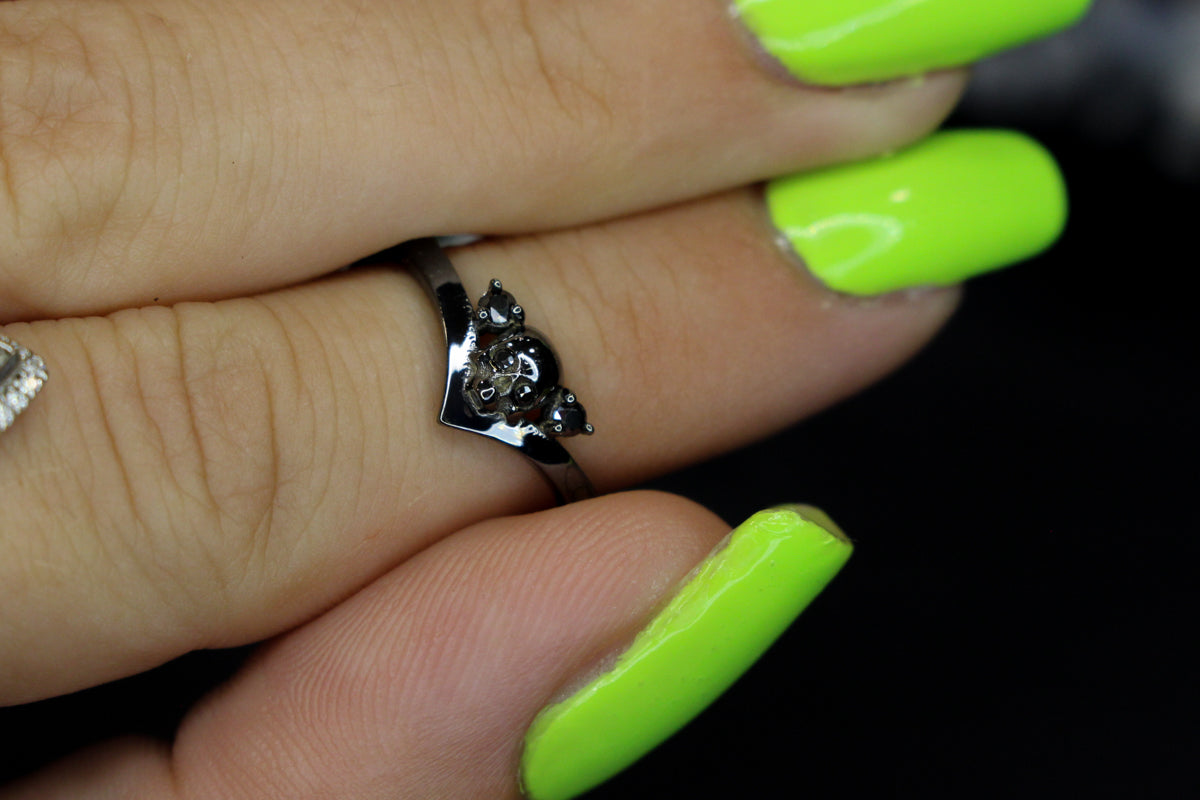 Black Metal Skull and Black Moissanite Accents Ring