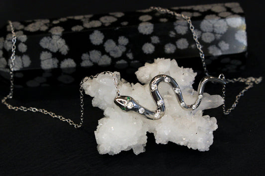 Sterling Silver and Moissanite Snake Necklace