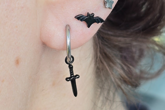 Black Bat Titanium Threadless Earring