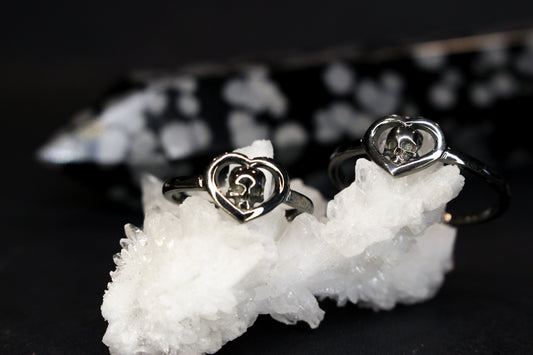 Black Metal Skull Heart Ring