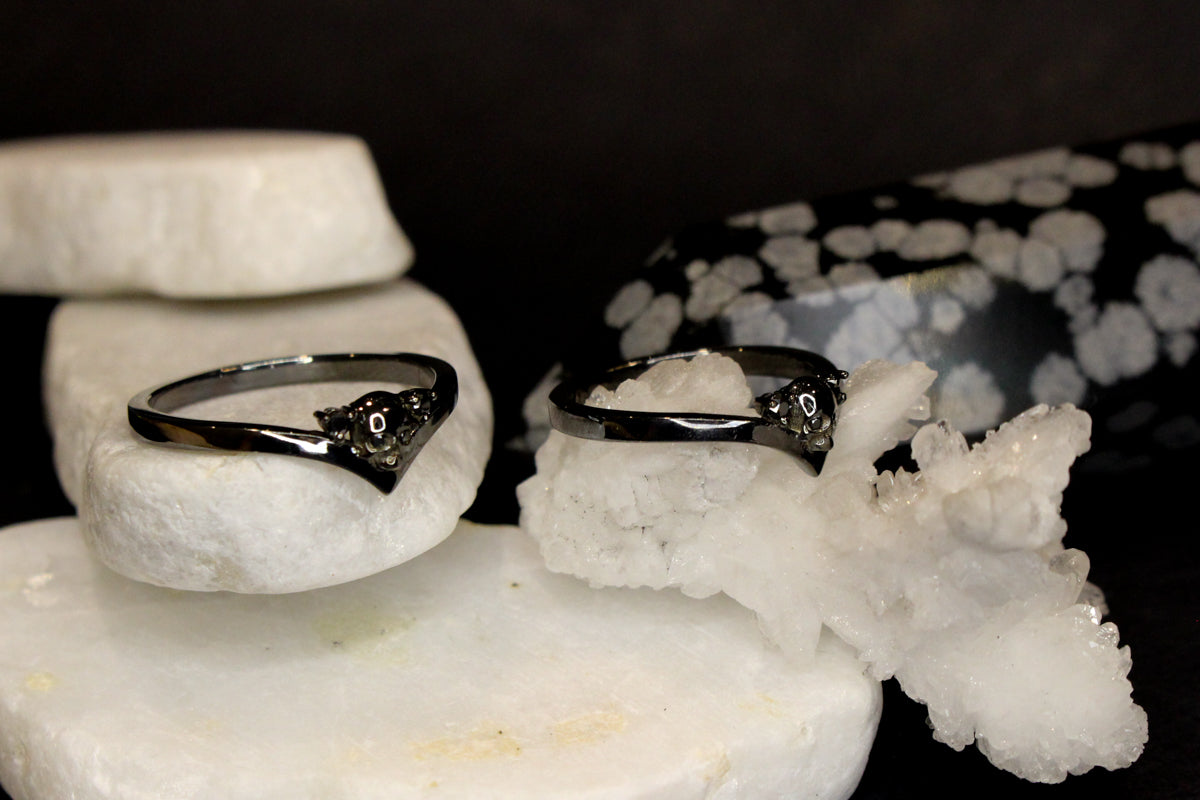 Black Metal Skull and Black Moissanite Accents Ring