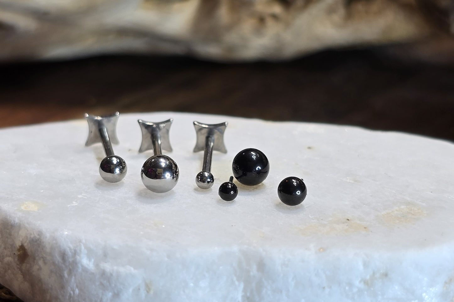 Titanium Round Bead Threadless Earring
