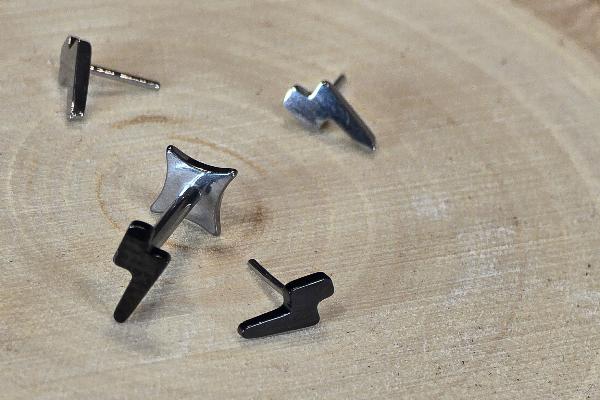 Black Lightning Bolt Titanium Threadless Earring