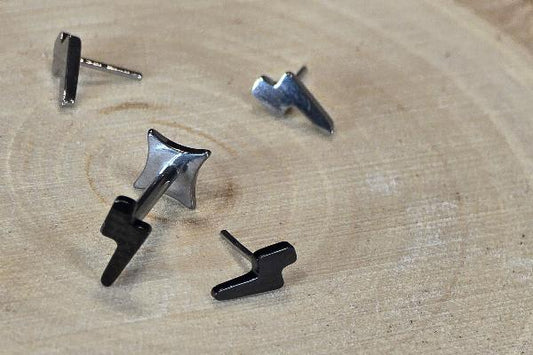 Black Lightning Bolt Titanium Threadless Earring
