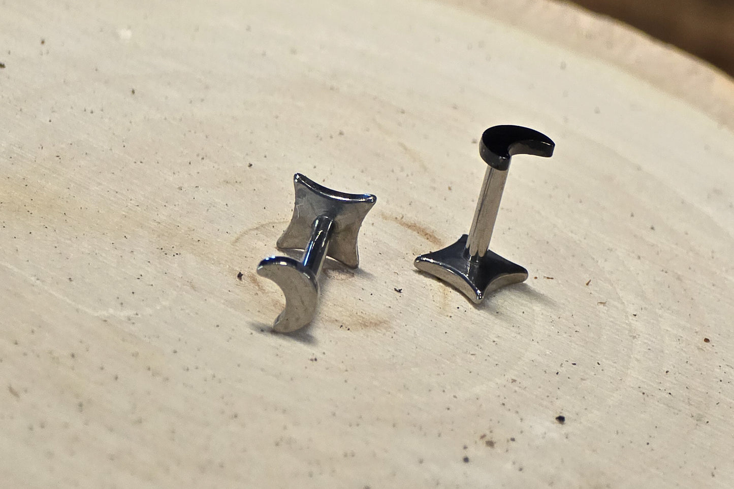 Crescent Moon Titanium Threadless Earring