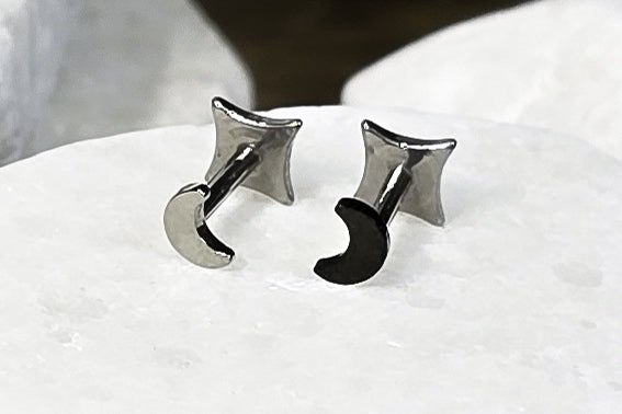 Crescent Moon Titanium Threadless Earring