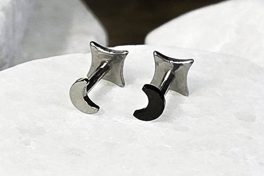 Black Crescent Moon Titanium Threadless Earring