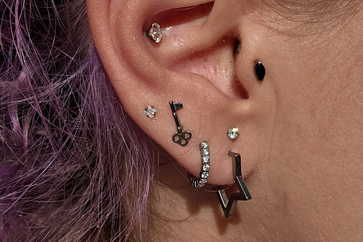Antique Key Titanium Threadless Earring