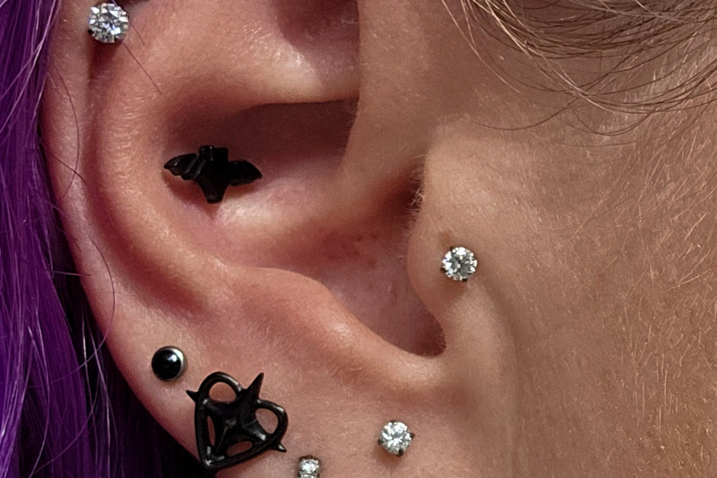 Black Bat Titanium Threadless Earring